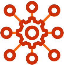 gear surrounded by circles and lines connecting them