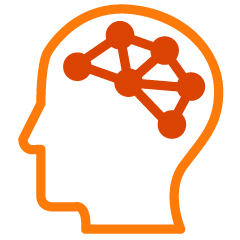 persons head with a network icons inside