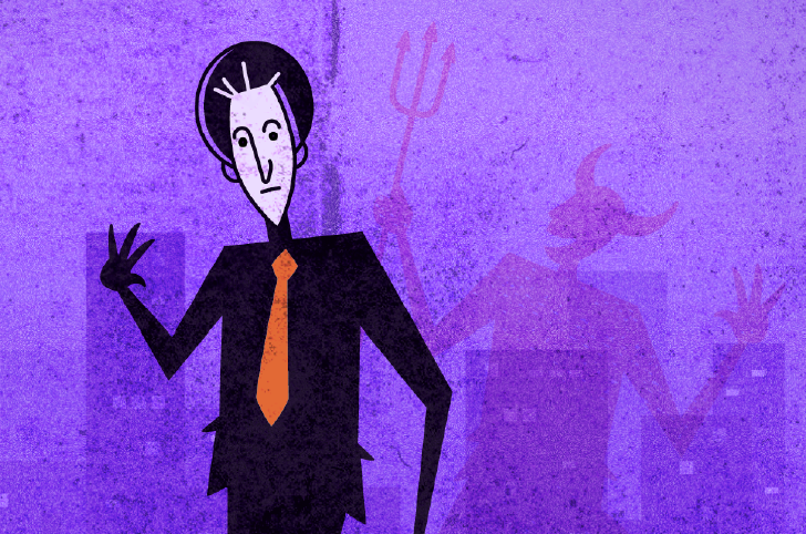 person with a shadow in the shape of a devil