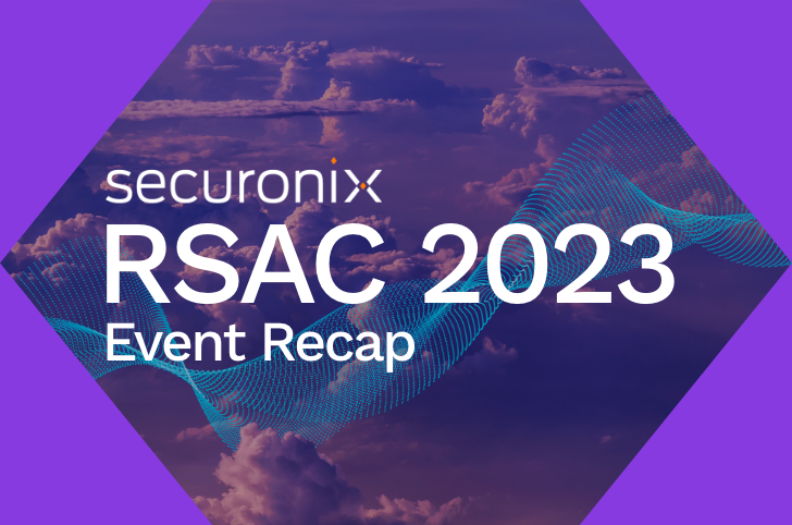 pink and purple clouds, wavy blue dotted texture and the text securonix event recap